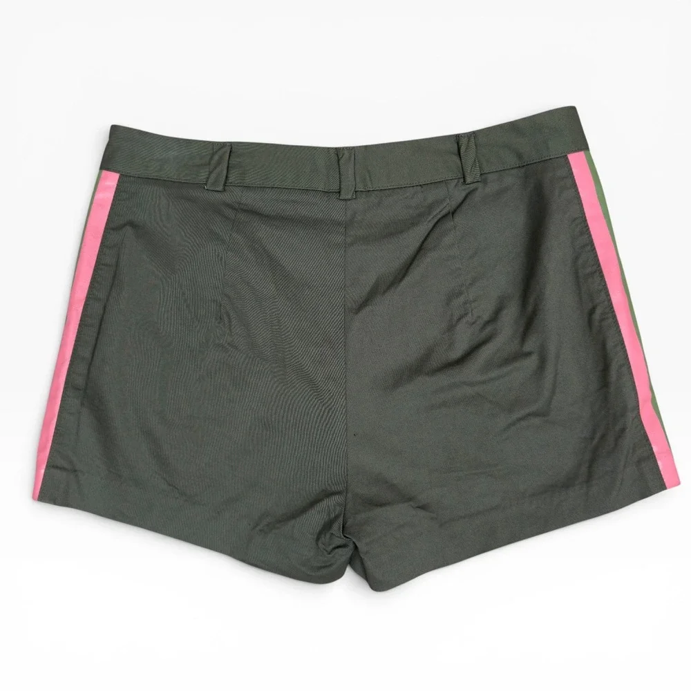 Le Superbe Racing Stripe Shorts Women 6 Olive Green Multi Color Side Tape Cotton